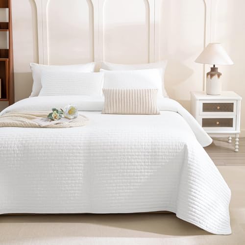 Lady Ann Oversized Queen Quilt 100x106, White Oversized Queen Bedspreads Set for Bed, Lightweight & Soft Farmhouse Coverlet All Season Extra Large 3 Pcs Quilted Bedding Sets
