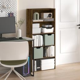 Furinno JAYA Book Shelf, 5-Tier Bookshelf, 52 Inch Tall Bookcase with Adjustable Shelf, 24.1(D) x 59.9(W) x 133.6(H) cm, for Home Office, Bedroom, Living Room, Amber Pine