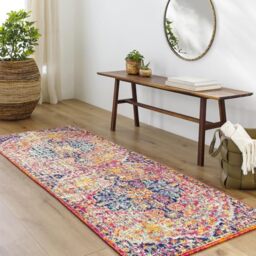 Livabliss Lou Asmara Vintage Runner 80x220 cm – Multicolour Boho Style for Hallway, Kitchen & Living Room, Easy Care Floor Covering, Orange Navy Teal Burgundy