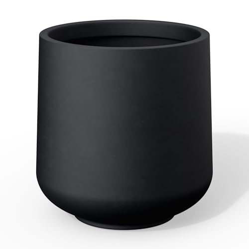 "Kante Planter, Concrete, Black, 15.3"" D - Rubber Plug for Indoor, Drainage for Garden, All-Weather Cement Tree Pot, Handcrafted, Anti-Frost & UV, Modern Home Decor"