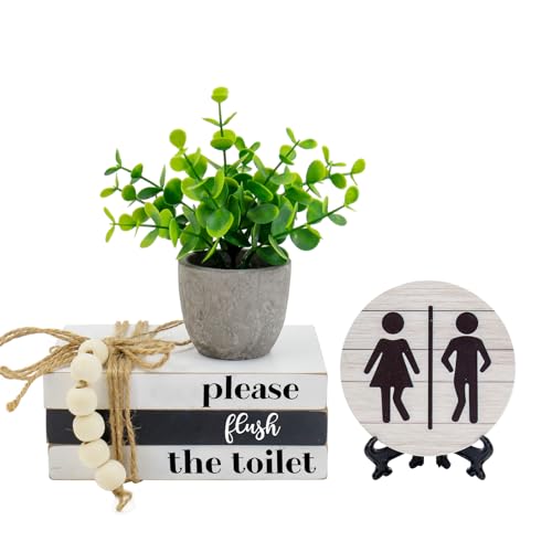 Bathroom Shelf Decor Signs, Modern Farmhouse Bathroom Decor Signs, Funny Wooden Rustic Decor for Restroom Shelf Guest Bath Thanksgiving Christmas Gift (Please Flush the Toilet)