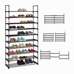 Relaxdays XXL Shoe Rack 10 Levels, Plug-in System, Hallway Storage Tower, Stable, Extendable, 175,5 x 93 x 30,5, Black, Steel