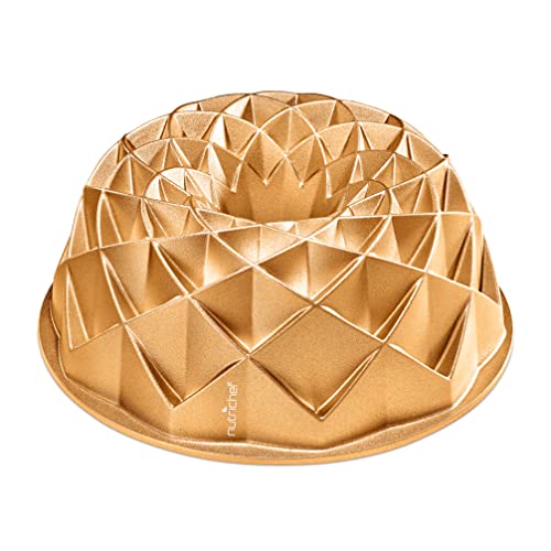 Nutrichef Cake Tin, 25cm Wreath Ring Mould, Non-Stick Aluminium, Gold - Dishwasher Safe - Diamond Cast Pattern for Even Heat - Dual-Layer Coating for Effortless Release - Elegant Centrepiece