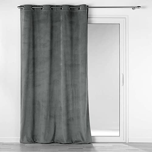 Douceur d'Intérieur, Eyelet Curtain 140 x 260 cm Charcoal Velvet Plain Casual