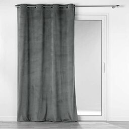 Douceur d'Intérieur, Eyelet Curtain 140 x 260 cm Charcoal Velvet Plain Casual
