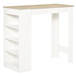 HOMCOM Bar Table, Breakfast Bar with 4-Tier Storage Shelf, Natural