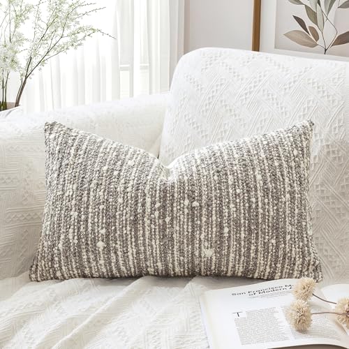 Artscope Lumbar Throw Pillow Cover 12x20 Super Thick Body Pillow Cover Decorative Boucle Textured Neutral Accent Italian Style Pillowcase for Bedroom Living Room Couch Sofa Home D??cor-Light Khaki