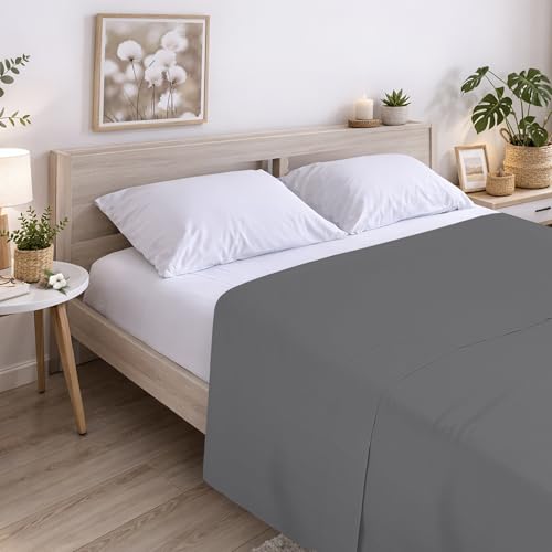 ECOMMERC3 - Top Sheet Bed 200 100% Soft Cotton, Breathable Extra Soft Top Sheet Anthracite