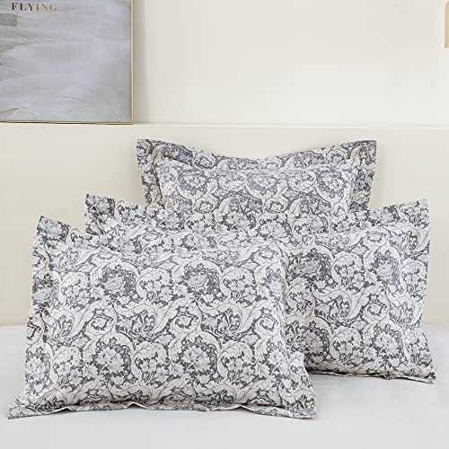 "DAUAOTO Standard Size Pillowcases Cotton Shams Pillow Cover 2 Pieces Set 20""x26"", Farmhouse Paisley Floral Pattern Gray"