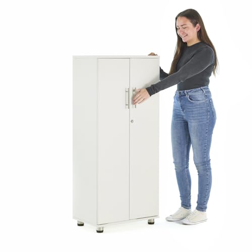 MMT Furniture Designs Storage Cabinet, Modern, Engineered Wood, White, 55cm x 35cm x 125cm