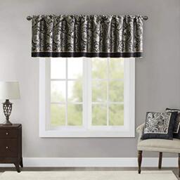 "Madison Park Faux Silk Paisley Jacquard, Rod Pocket Curtain with Privacy Lining for Living Room, Kitchen, Bedroom and Dorm, Polyester, Black, 50"" W x 18"" L (Pack of 1)"