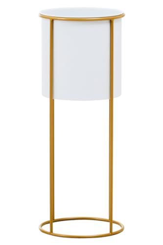 Premier Housewares Large White And Gold Floor Standing Planter Modern Free Standing Extra Large Plant Pots with Luxe Gold Frame Planters For Outdoors Garden Pots, 23cm x 60cm x 23cm