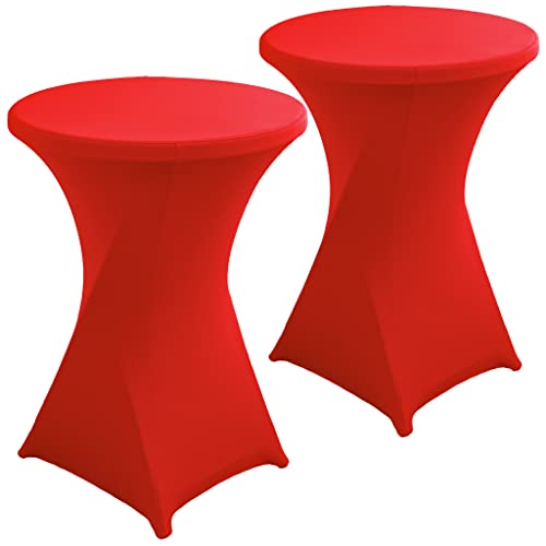 Jusmate 2 Pack 32x43 Inch Red Spandex Cocktail Table Covers, Fitted Round Cocktail Tablecloth, Stretch Highboy Table Cover Cloth for Wedding, Party, Banquet, Event, Restaurant