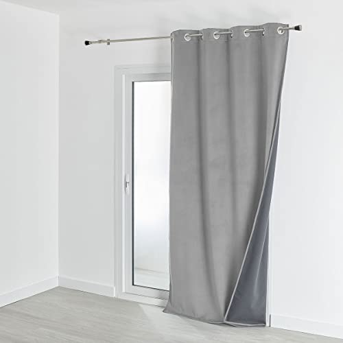 HomeMaison.com Velvet Curtain - Pearl Grey - 135 x 280 cm - 8 Round Silver Eyelets - Opaque Blackout & Insulating - Bedroom & Living Room