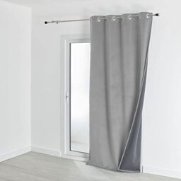 HomeMaison.com Velvet Curtain - Pearl Grey - 135 x 280 cm - 8 Round Silver Eyelets - Opaque Blackout & Insulating - Bedroom & Living Room
