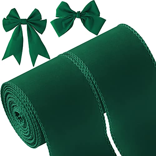 2 Rolls 2.5 Inch 10 Yards Christmas Velvet Ribbon Single Face Christmas Plain Velvet Ribbon for Gift Wrapping Crafts Xmas Wreath Tree Decor(Green)