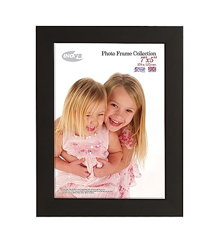 "Inov8 British Made Real Wood Picture/Photo Frame 7x5"" Inch(18x12cm) - Auckland 20mm Pine Black"