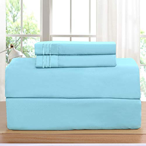 Elegant Comfort Luxurious Bed Sheets Set on Amazon 1500 Thread Count Wrinkle,Fade and Stain Resistant 4-Piece Bed Sheet Set, Deep Pocket, King Aqua Blue
