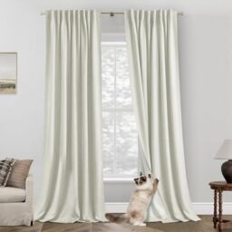 PANELSBURG 120 Inch Curtains 2 Panel Set,Blackout Pleated Hooks Faux Linen Black Out Extra Long Curtains for Living Room,52 Wide by 120 in Length,Off Pearl White