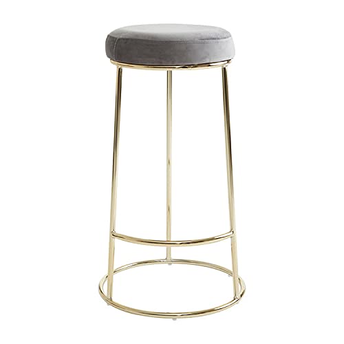 Premier Housewares Outdoor Bar Stool Grey Velvet Kitchen Stools With Golden Base Tall Chair For Breakfast Bar/Outdoor Seating 35 x 75 x 35