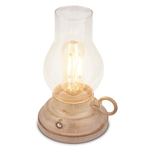 BRILONER - Rechargeable LED Table Lamp IP44 with Touch, Dimmable, Replaceable Battery, LED Light, Battery Table Lamp, Bedside Lamp, Camp Light, Oil Lamp, Outdoor, 10.5 X 17.5 cm, Beige-Crafted