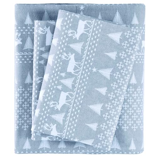 "WOOLRICH Warm Soft Flannel Bedding with 14"" Deep Pocket Cold Season Bedding with Matching Pillow Case King Blue"