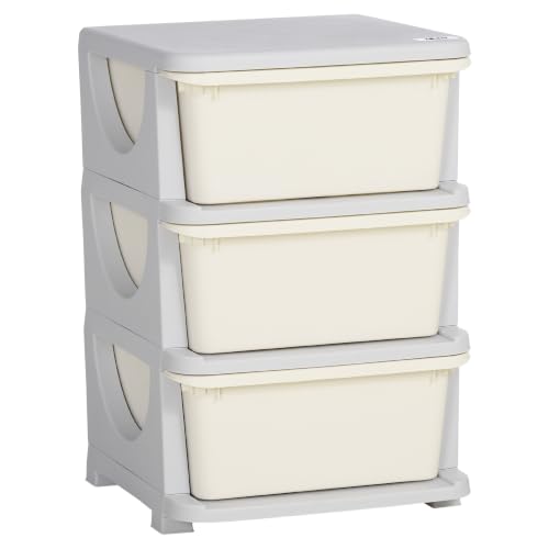 HOMCOM 3 Drawers Plastic Kids Storage Units 3 Tier Children Toy Chest Cream - Nursery, Playroom, Bedroom, Toy Storage Unit