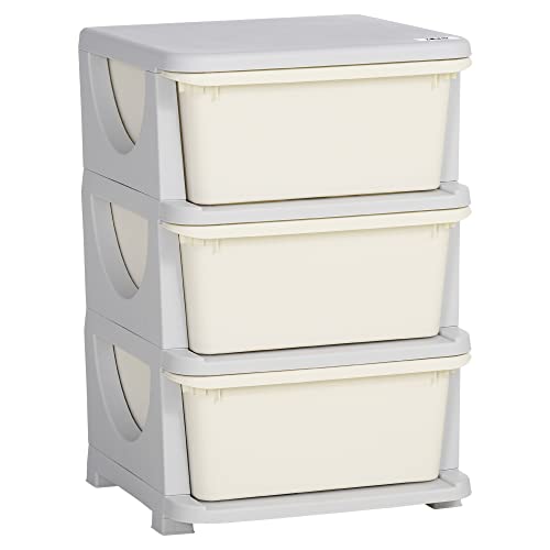 HOMCOM 3 Drawers Plastic Kids Storage Units 3 Tier Children Toy Chest Cream