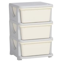 HOMCOM 3 Drawers Plastic Kids Storage Units 3 Tier Children Toy Chest Cream - Nursery, Playroom, Bedroom, Toy Storage Unit