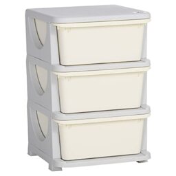 HOMCOM 3 Drawers Plastic Storage Units, 3 Tier Kids Storage Units, Children Toy Chest for Nursery, Playroom, Bedroom, Cream