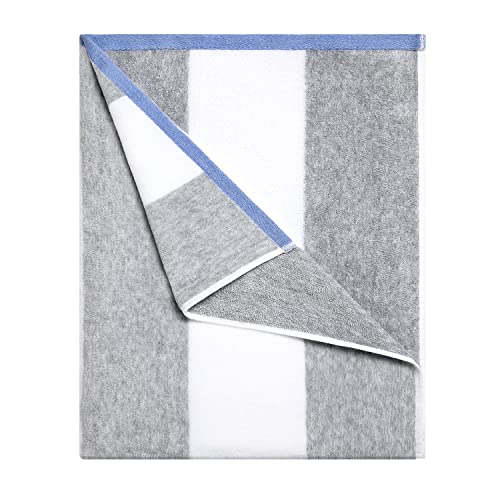 HENBAY Cotton Oversized Beach Towel - Large 70 x 35 Inch Pool Towel, Grey Striped Quick Dry Swimming Cabana Towel