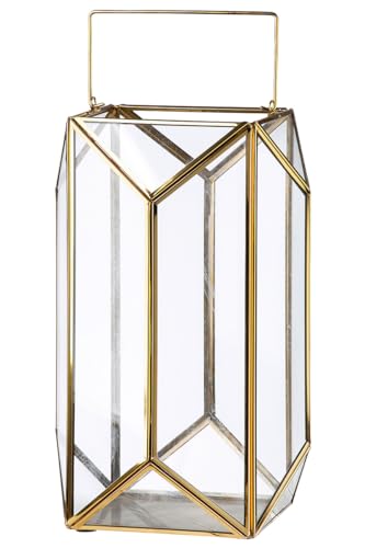 GILDE Cozy Candle Holder Glass and Metal Gold Height 29 cm x Diameter 18 cm