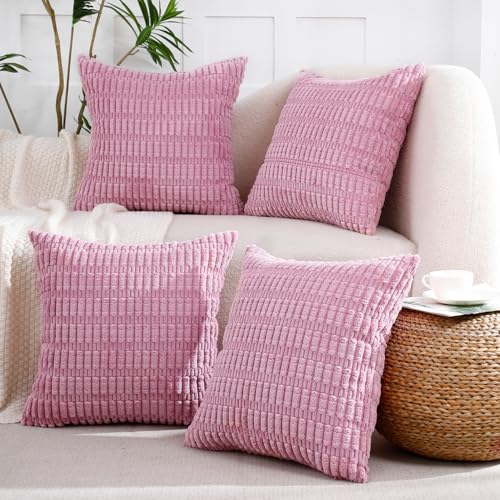 All Smiles Decorative Corduroy Cushion Covers, Square, 45.7 x 45.7 cm, Set of 4