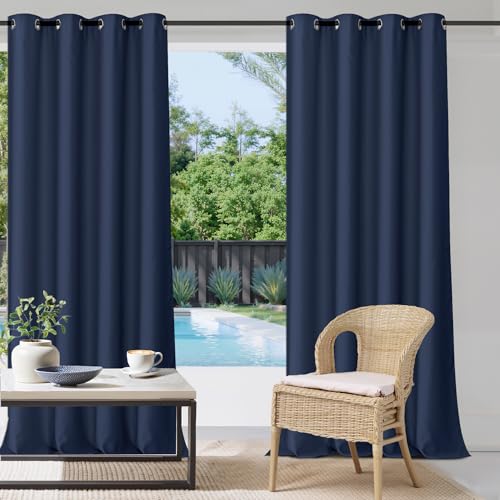 StangH Deck Curtains Outdoor Waterproof Blackout Curtain Panel for Patio Grommet Summer Heat Insulated Drapes for Sunroom/Balcony/Corridor, W52 x L108, Navy Blue, 1 Panel
