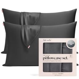 Kitsch 100% Satin Pillowcase with Zipper, Softer Than Silk Pillowcase for Hair & Skin, Cooling Pillow case, Satin Pillow Case Cover (Standard/Queen (2 Pack), Charcoal)