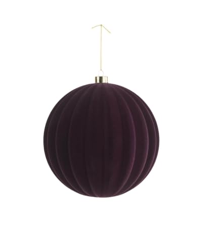 Purple Ribbed Velvet Christmas Bauble 20 cm, Extra Large Tree Ornament