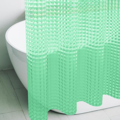 Eazzier Bath Green 3D Crystal Plastic Shower Curtain Liner, 72x72 Inch Thin Lightweight Ice Cube Plastic Bathroom Shower Showroom Inner Curtain with Rustproof Metal Grommet Holes and Weighted Magnets