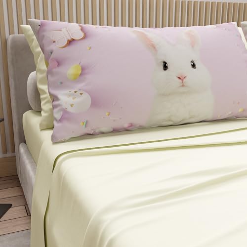 PETTI Artigiani Italiani - Easter Cotton Sheets with Pillowcases in Digital Print, French Quarter Size, Easter Bed Sheet Set Top and Bottom with Corners, 15 Cream Made in Italy
