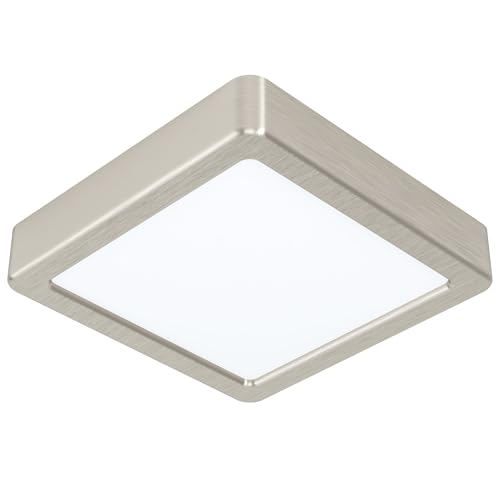 EGLO LED ceiling light Fueva 5, L x W 16 cm, 1-bulb surface-mounted light modern made of steel and a plastic light surface, ceiling light in matte nickel, white, LED surface-mounted lamp neutral white