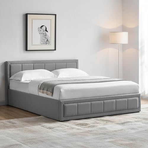 Vida Designs Vanita Fabric King Bed Frame - Light Grey - 5ft - Upholstered - Headboard - Easy Assembly - Wooden Slat Support - Modern Design - 88H x 160W x 216D cm