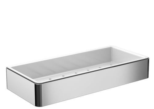 Emco Loft Screw-On Sponge Basket with Removable Plastic Insert, Aluminium & Plastic Shower Caddy for Bathroom Utensils, Chrome/White