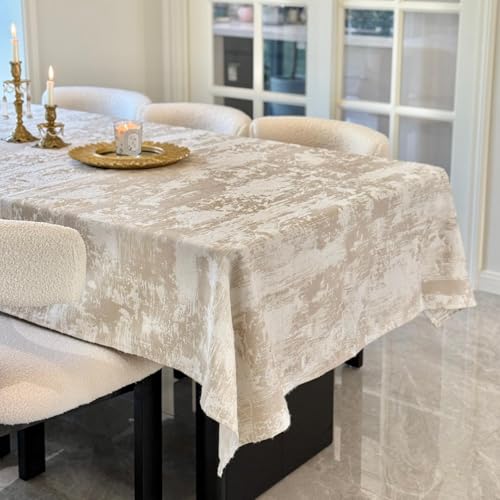 ZIWUROAD Beige Rectangle Tablecloth 60'' x 120'', Spillproof Waterproof Table Cloth, Soft Jacquard Thick Fabric Dining Table Cover for Kitchen, Wedding, Dinner, Farmhouse, Party