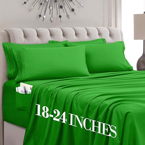 Mocassi Luxury 6-Piece Sheet Set, Ultra Soft 1800 Premium Hotel Quality Microfiber Sheet Set, Fits Mattresses Up to 18 to 24 Inches Extra Deep Pocket - Breathable and Secure Fit, Full, Emerald Green