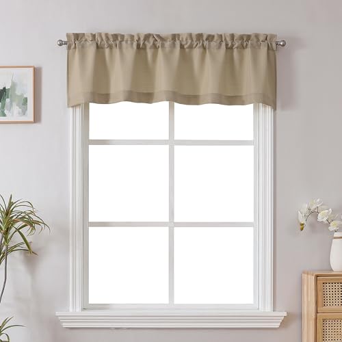Chyhomenyc Camel Burlap Faux Linen Textured Semi Sheer Small Window Curtain, Rod Pocket Bathroom Window Curtains Laundry Basement Valance, 60Wx18L Inch, 1 Piece