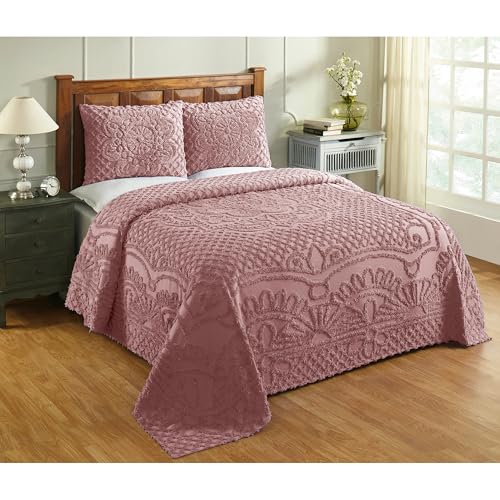Better Trends Double Bedspread Set 100% Cotton Chenille Tufted Pink Medallion Bedspreads Soft Lightweight All Season Comforter 1 Standard Pillowcase