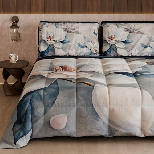PETTI Artigiani Italiani - Winter Quilt, Winter Duvet, Double Sided Quilt, Solid Colour and Digital Floral Print 25 14, 100% Microfibre, Made in Italy