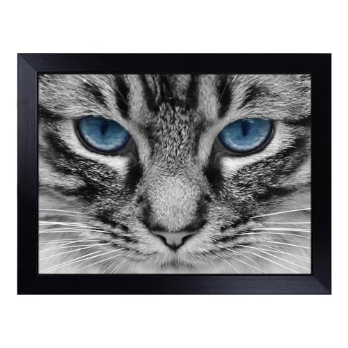 Lap Tray with Bean Bag Cushion, Cat Eyes - Handmade in the UK, Raised Wooden Edge, Padded Cushion, Heat-Resistant Wipe-Clean Surface, for Meals, Laptops and Crafts