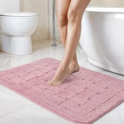 Emma Barclay Orkney - Crosshatch 2 Pc Bath Set in Blush Pink - Mat 45x75cm/ Pedestal 45x45cm