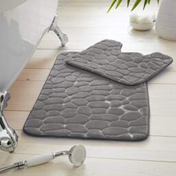 GC GAVENO CAVAILIA 2 Piece Pebble Bath Set, 100% Memory Foam Bathroom Toilet Rug, Super Soft Anti Slip Pedestal Mat, Charcoal