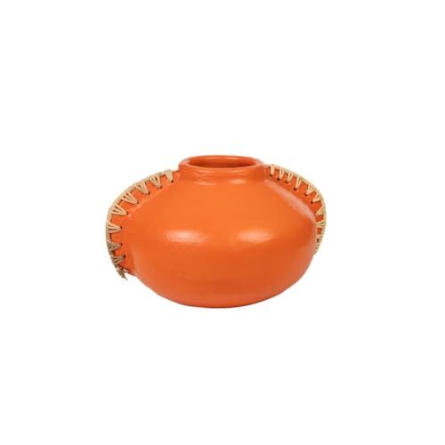 Romimex Vase Green Natural Ceramic Rattan 20 x 15 x 25 cm